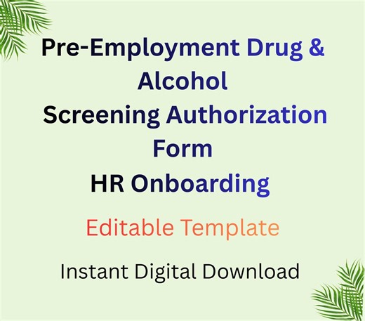 Pre-employment Drug & Alcohol Screening Authorization Form | Employee Drug Test Consent Template | HR Onboarding Forms - Etsy