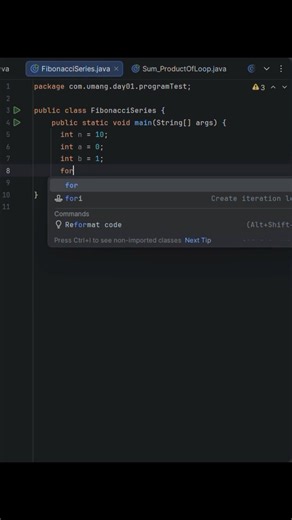 Fibonacci series in Java Day01 #java #coding #insta #yt #shorts #trending #study