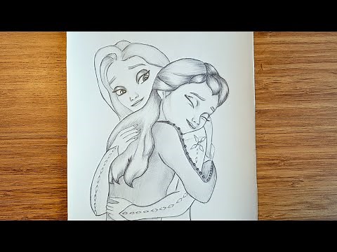 Elsa and Anna (Frozen) Drawing ~ Easy, Step by Step ~ How to Draw Elsa and Anna Hugging