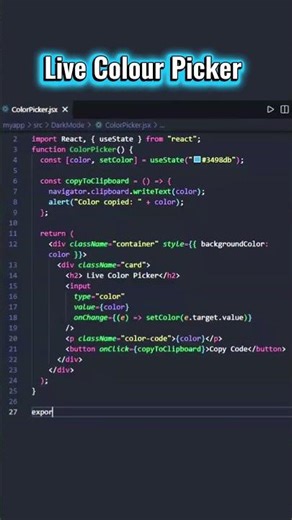 HTML CSS JS Project 🚀 | Real-Time Color Picker in 15 Sec #shorts