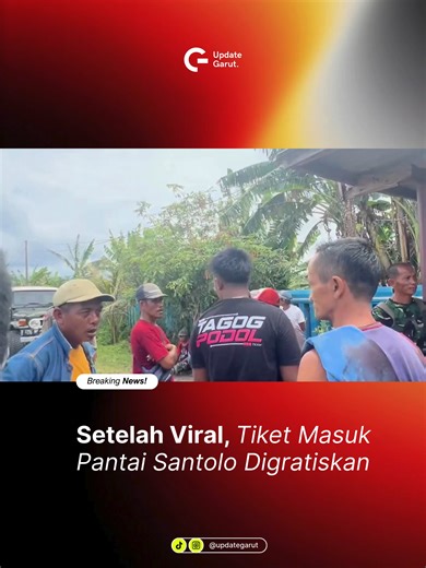 Berhubung tindak lanjut atas kejadian kemarin di retribusi/portal pantai Santolo, per tanggal 29 Desember 2025 masuk pantai Santolo gratis, berlaku untuk semua pihak. Ketentuan ini berlaku sampai batas waktu yang belum ditentukan. Dan siapapun dengan sengaja meminta retribusi/tiket masuk maka dianggap pungli dan akan langsung ditindak lanjut. Sumber: @ferisa pratama Putra #garut #updategarut #garut #santolo