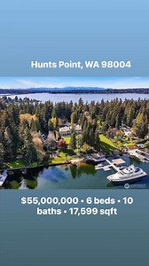 Hunts Point, WA 98004 $55,000,000 • 6 beds • 10 baths • 17,599 sqft This unrivaled 4.3-acre legacy estate on Lake Washington resides in one the most sought-after waterfront communities in the world. Commanding 327 ft of shoreline, a remarkable dock is ready for your waterfront passions; boats, seaplane, jet skis & a yacht of 150 ft are accommodated. Summers are spent at the beach, on the grand lawn, by the pool, playing tennis or strolling the gardens. Designed by Richard Landry, the finely craf