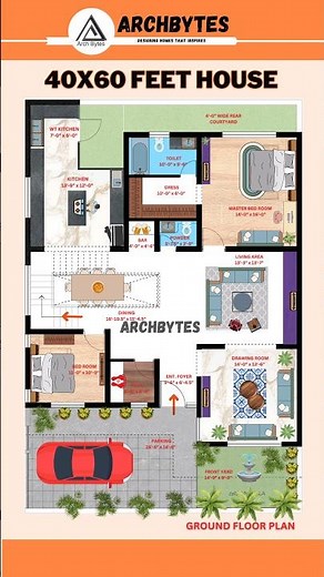 40x60 house Plan | 40*60 House Design | 2400 sqft | Archbytes