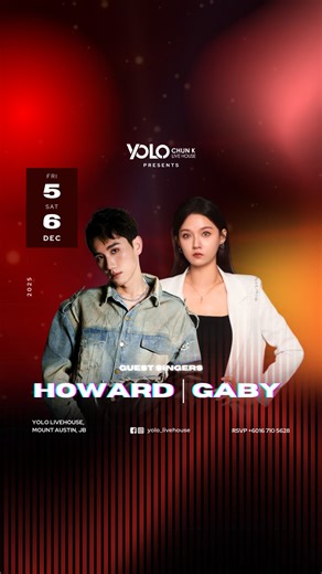 The December heat starts here! Catch @howewei94 and @huiyee_0903 lighting up the stage this 5 & 6 December (Fri & Sat)! Round up your crew — the weekend deserves a proper celebration. Make your bookings now at http://wa.me/60167105628. | YOLO Live House