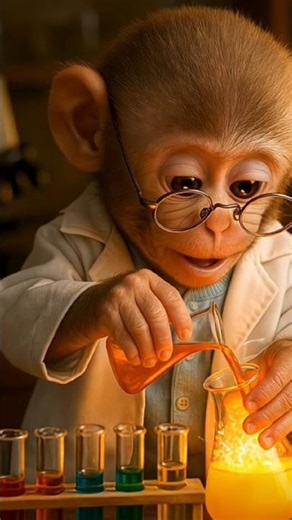 Baby Monkey’s F🍨🍨irst Science Experiment! Our little scientist is at