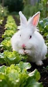 🥬 Majestic Angora Rabbit's Garden Feast | Crisp Lettuce Crunching ASMR #healing#rabbit