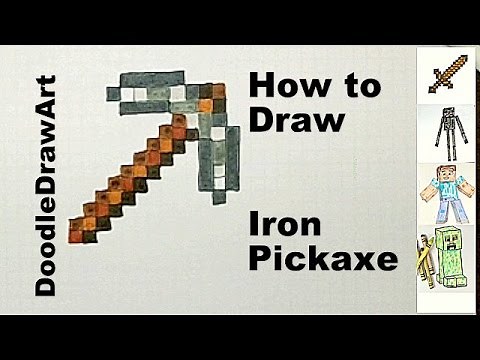 Drawing: How To Draw An Iron Pickaxe Step by Step - Minecraft