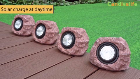 Solar Garden Rock Lights Outdoor - IP65 LED Waterproof Solar Spotlight, Solar Powered Landscape Lights Decorative Garden Stone Light for Pathway, Walkway, Yard, Patio (4 Pack)