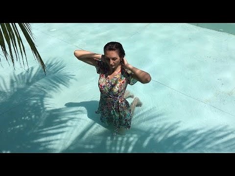 •WETLOOK• Exclusive... model Elena Ardent Beautiful dress in the pool.