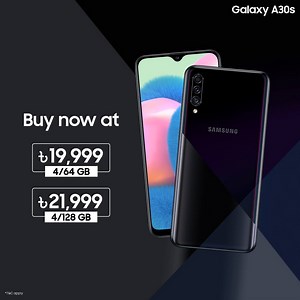 With impressive looks, immersive viewing experience, and a powerful triple camera, Samsung Galaxy A30s can be your perfect companion. Grab your preferred variants today at attractive prices. Galaxy A30s 4/64GB - BDT 19,999/- Galaxy A30s 4/128GB - BDT 21,999/- Also, get up to a 50% discount starting from BDT 1,000/- on Galaxy A30s 4/128GB. Order here for Home Delivery service: bit.ly/Home_Delivery #ReadyForLive | Samsung