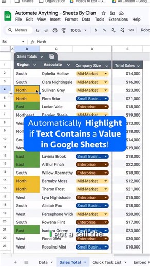 Automatically highlight a cell when the text contains a value using Conditional Formatting in Google Sheets! | Sheets By Olan