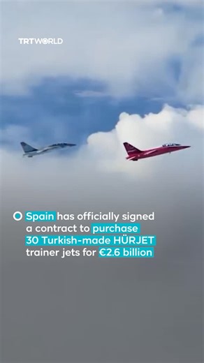 TRT World on Instagram: "Türkiye’s first domestically developed jet trainer and light attack aircraft, HÜRJET, has secured a €2.6 billion export agreement with Spain, marking a historic milestone for the country’s defence industry. A contract was signed between Türkiye’s Turkish Aerospace Industries (TUSAŞ), Airbus and Spain’s Ministry of Defence. HÜRJET aircraft will be produced at TUSAŞ facilities, with deliveries expected to begin in the final quarter of 2028 and continue until 2036. Turkish