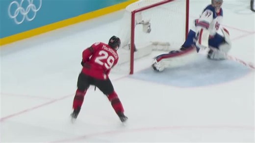 Canada’s MacKinnon sends shot wide of open cage to miss great chance