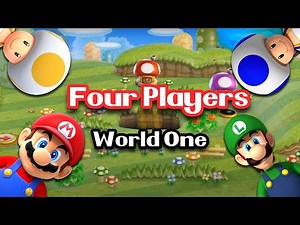 New Super Mario Bros. Wii – 4 players Walkthrough Co-Op (100%) World 1