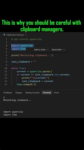 Python can READ your CLIPBOARD in real-time #Python #PythonTips #PythonTricks #Clipboard #Pyperclip