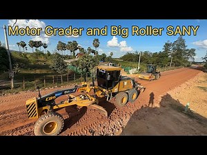 Grading and compacting embankment with More Grader and Roller SANY