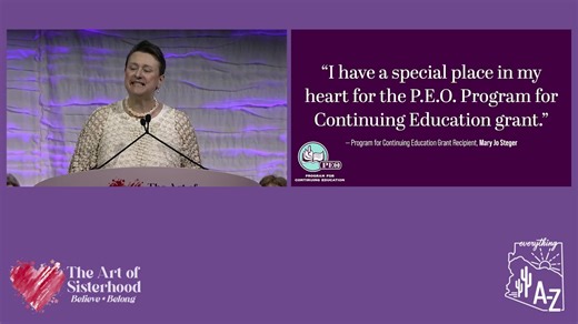 5.2K views · 223 reactions | Mary Jo Steger received a P.E.O. Program for Continuing Education grant and spoke about her experience with P.E.O. at Convention of International Chapter. After staying home to raise her children for 13 years, she struggled to find work and was determined to return to school without going into debt. | PEO International | Facebook