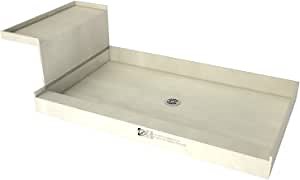 Tile Redi 3760C-RB37-KIT Shower Pan and Bench with Center Drain- Single Curb Shower Base, Bench, 2" PVC Drain, and Plate Included, 72" Width x 37" Depth