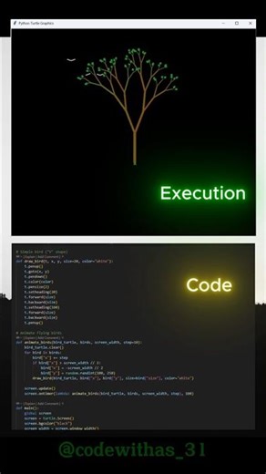 Growing Tree Animation in Python | Turtle Graphics | Birds Flying | #shorts #viral #youtubeshorts