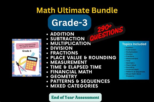 3rd Grade Math Worksheets Bundle Pack | 290+ Practice Questions (printable PDF) | Math Assessment - Etsy UK