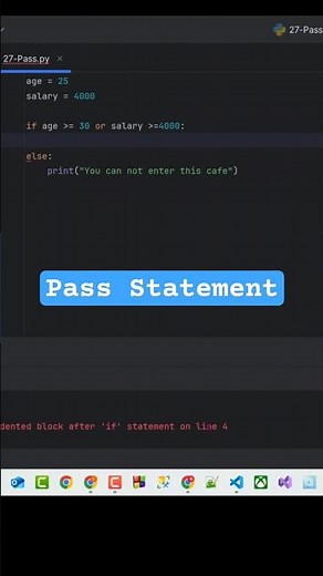 🔹 Python pass Statement Explained in 18 Seconds! #PythonShorts #PythonTips