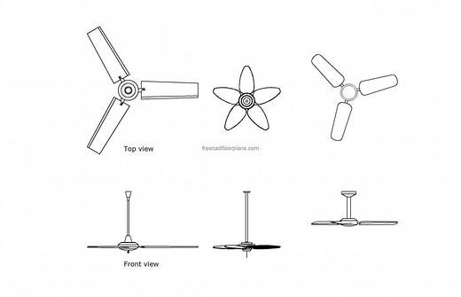 Ceiling Fans, Plan Elevations - Free CAD Drawings