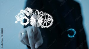 4K Hand of woman pusing with finger print hud head up display interface and UI graph bar for futuristic technology and cyber concept Stock Video