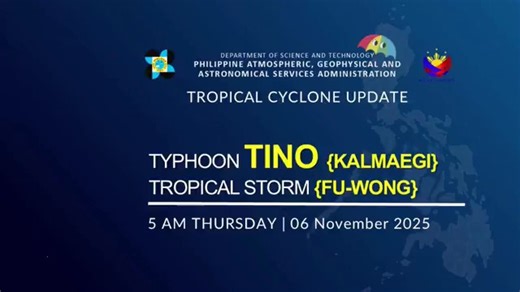 State weather bureau PAGASA gives an update on Typhoon #TinoPH and Tropical Storm Fung-wong (Pre-Uwan) as of 5 AM today, November 6, 2025. COURTESY: DOST-PAGASA | GMA News