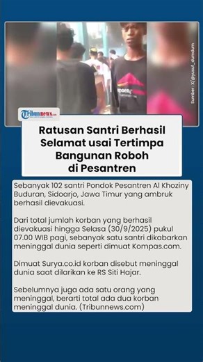 Ratusan Santri Lolos dari Maut setelah Tertimpa Reruntuhan Bangunan Pesantren Al Khoziny Sidoarjo