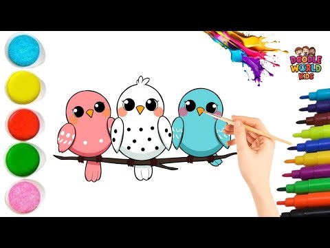 How to Draw Cute Cartoon Bird | Easy Drawing and Coloring for Kids | Learn with Fun | Doodle World