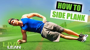 The Side Plank is a great core stability and strengthening exercise that targets the obliques. To get started: 1. Lie down on your side with your feet stacked on top of each other. 2. Plant your bottom forearm into the ground, contact your core, and press against the ground to raise your hips up to make a straight line from your feet to your shoulders. 3. Hold for the desired time, then switch sides and repeat. | Live Lean TV