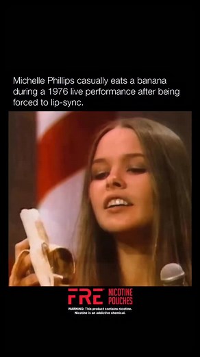 California Dreamin’ by The Mamas & The Papas delivered one of the oddest live TV moments of the 1960s. During their 1967 appearance on The Ed Sullivan Show, Michelle Phillips was required to lip-sync to cut production expenses — and, feeling uncomfortable, she casually picked up a banana from the set and began eating it mid-performance. | Historyinmemes