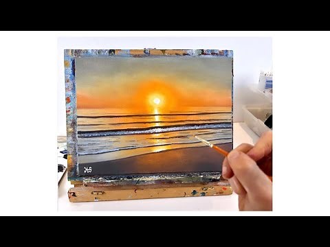Sunset oil painting tutorial for beginners /sunset over the ocean painting oil painting ocean sunset