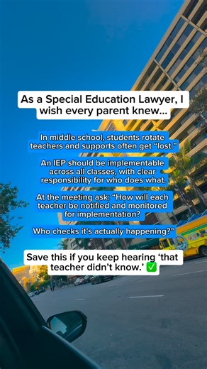 Hope4Families | Special Education Law Firm on Instagram: "Middle school is where IEP breakdowns often start. Students rotate teachers, but IEP responsibilities don’t rotate themselves. Under IDEA, services and accommodations must be implemented in every class, not just “when someone remembers.” An IEP should clearly state: • who is responsible for each accommodation • how general education teachers are informed • how implementation is monitored across classes If the answer is “they should know,”