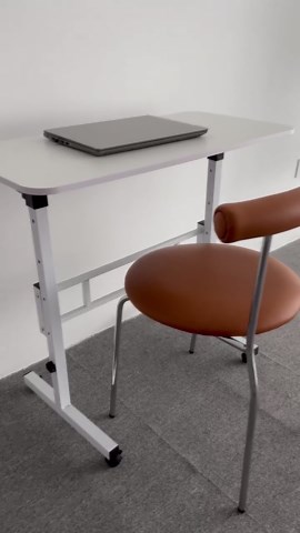 Portable Standing Desk with Lockable Wheels, Adjustable Height 27.5"-43.3", Small Rolling Laptop Desk for Home Office, Space-Saving Mobile Sit Stand Computer Table, White