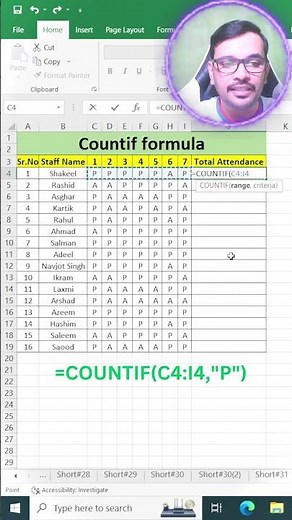 Calculate attendance in Excel | Countif formula in Excel | Tips and tricks of Excel |
