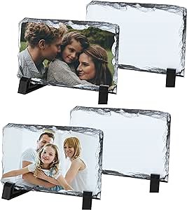 4 Pack Sublimation Slate Rock Blanks with Black Display Stand, 3.5x5.5in Rectangular Slate Stone Plaque Matte Surface for Thermal Heat Press Transfer Photos, DIY Gifts, Wedding, Birthday, Baby Birth