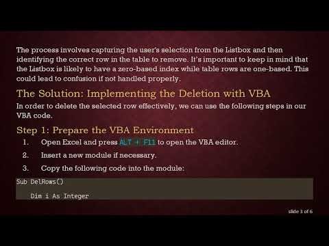 Deleting Rows from a Table Based on Listbox Selection in Excel VBA
