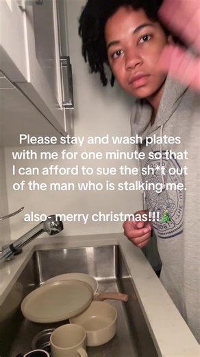 Please stay and wash plates with me for one minute so that I can afford to sue the sh*t out of the man who is stalking me. also- merry christmas!!!🎄 If you’d like to donate, my GoFundMe is in my bio.