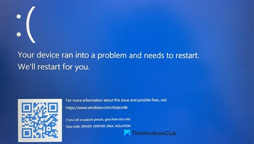 DRIVER_VERIFIER_DMA_VIOLATION Blue screen error on Windows 11/10
