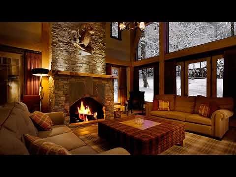 At the Cabin Snow with Fireplace Sound HD
