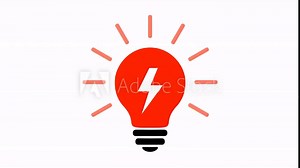 Lamp bulb with lightning, turns on and off, simple flat icon, colors – yellow, red, green. Animated idea, energy, power sign. Gloving incandescent lamp symbol on transparent background. alpha channel.