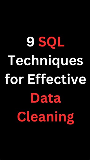 Code Crush on Instagram: "🚀 9 SQL Techniques for Effective Data Cleaning Data cleaning is the backbone of accurate analysis! Without clean and structured data, even the best models or dashboards can fail. In this video, I’ll walk you through 9 powerful SQL techniques that every data analyst and data engineer should know to transform raw data into meaningful insights. 🔹 Why watch? ✅ Learn how to handle missing values ✅ Remove duplicates like a pro ✅ Standardize inconsistent data ✅ Fix formattin