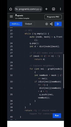 C++ Solution | Shortest Path Visiting All Nodes | Graph + Bitmask BFS Explained
