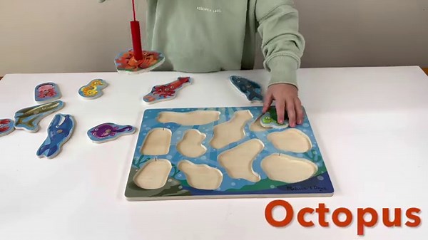 Kids Learn Sea Animals - Melissa and Doug Magnetic Wooden Puzzle Fishing Games