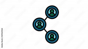 three circular icons connected by lines, forming a network or hierarchy. Each circle contains a simplified human figure, suggesting a representation of people or users connected in a network. 4k