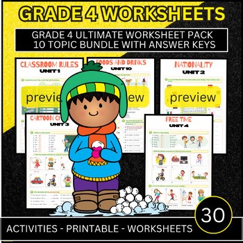 Grade 4 English Worksheet grammar, read Mega Pack - Bundle with Answer Keys