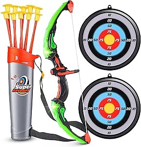 Bow and Arrow for Kids with LED Lights - Kids Archery Set Includes 1 Bow, 10 Suction Cups Arrows, 2 Targets and Quiver, Play Indoor and Outdoor for Boys Girls Aged 3 4 5 6 7 8-12 Years