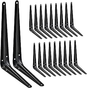 20 Pack Shelf Brackets 12 inches, Heavy Duty Black Iron Metal Floating Shelf Bracket, Rustic Farmhouse Decorative L Brackets for Shelves, Wall Mount Corner Brace for Wood Boards