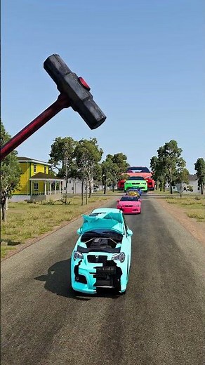 Colorful Small to Giant Cars vs Hammer - BeamNG.drive #shorts